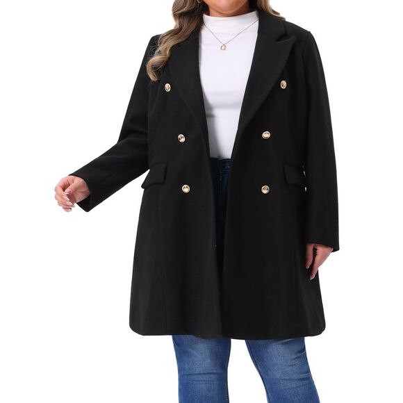 Plus Size Double Breasted Winter Long Trench Pea Coats - Picture 1 of 1